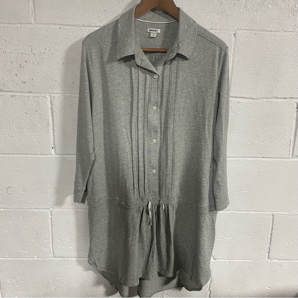 DKNY Gray Cotton Blend Tunic Blouse Sz Medium